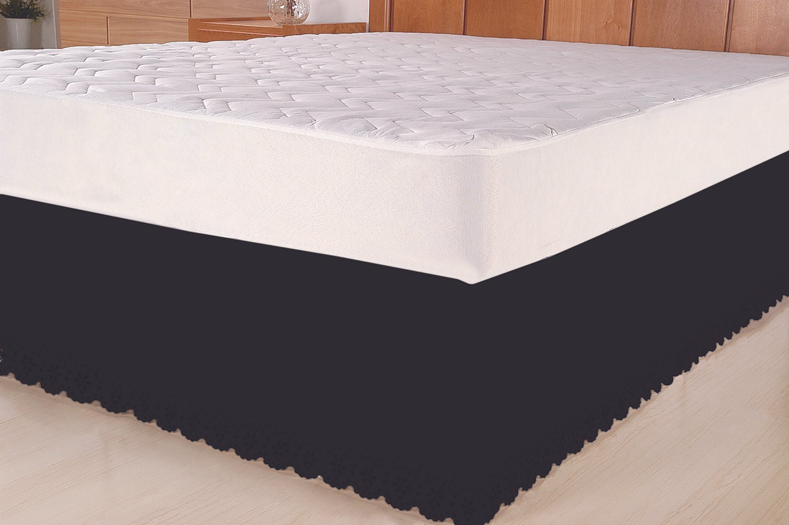 Saia para cama Box Colchobox Ajustavel Riollen Elasticada Solteiro Casal Queen Preta