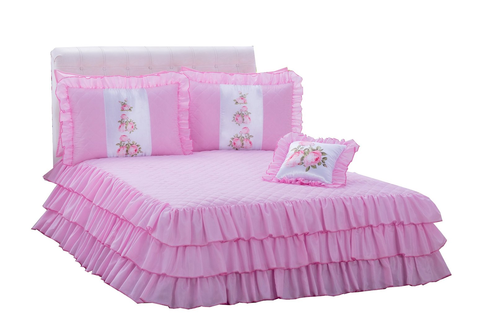 Kit Colcha com babado Sofia Casal 04 peças Rosa - Imagem 2