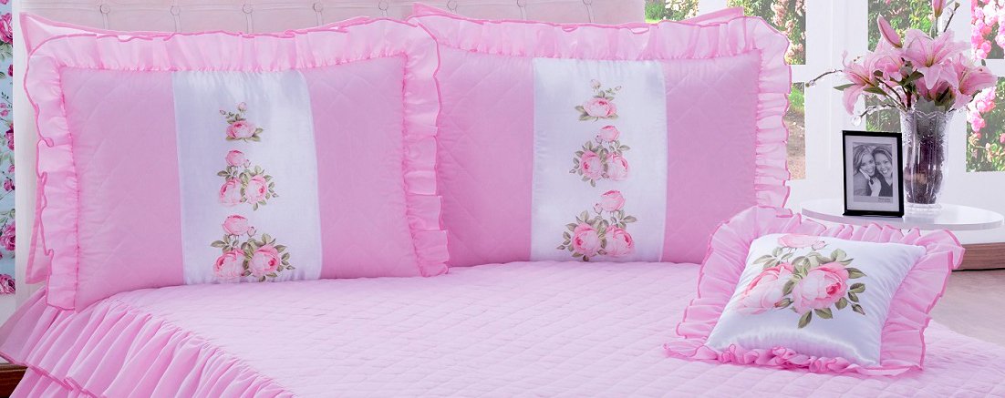 Kit Colcha com babado Sofia Casal 04 peças Rosa - Imagem 3