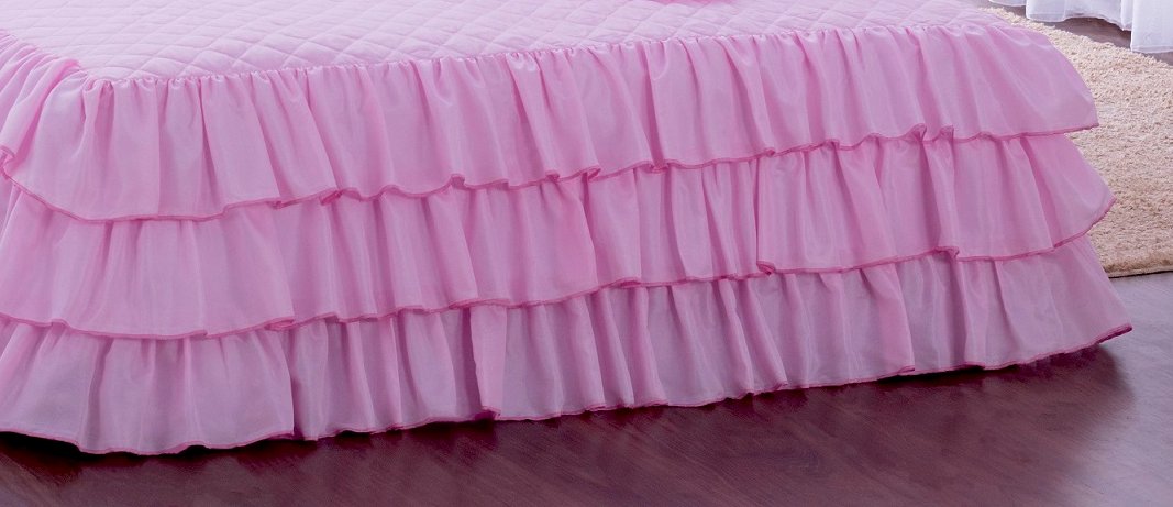 Kit Colcha com babado Sofia Casal 04 peças Rosa - Imagem 4