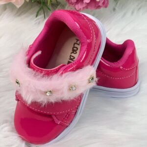 Tênis Pink Verniz Com Pelúcia e Strass Meninas
