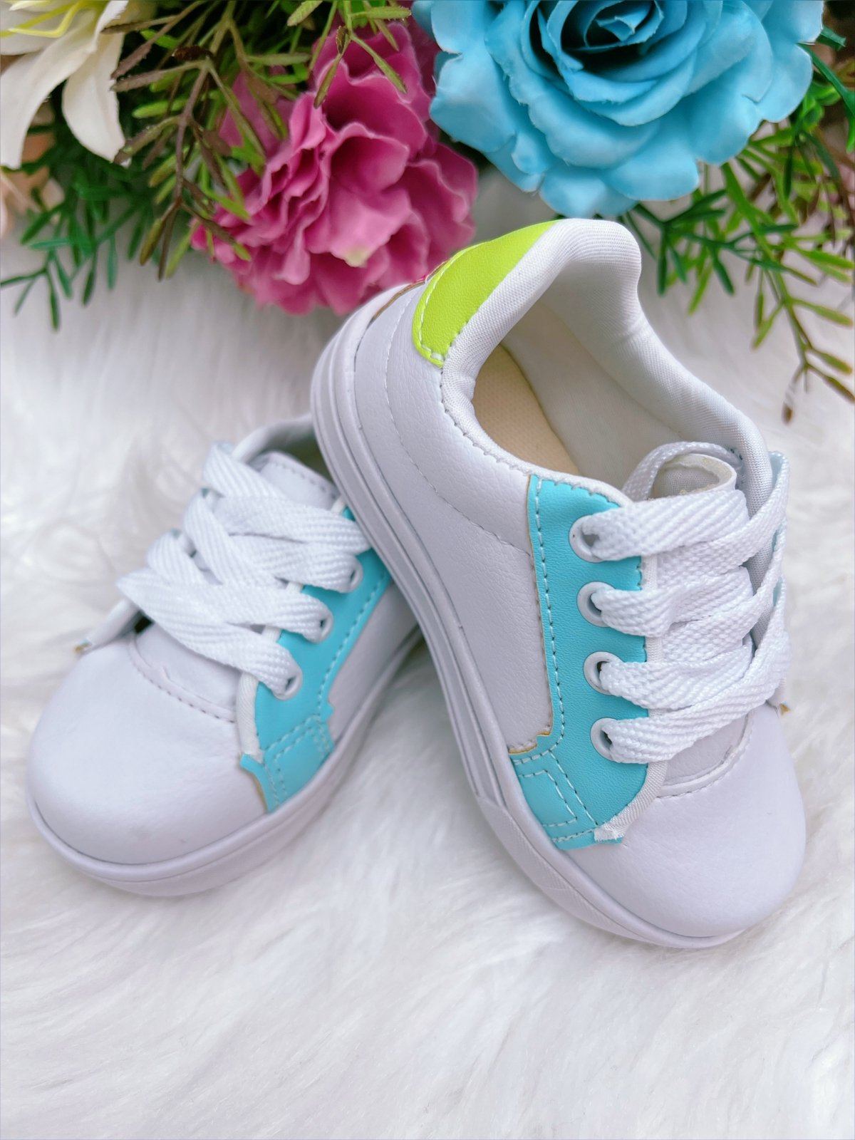 Tênis Infantil Branco e Azul C/ Cadarço Meninas - Imagem 2