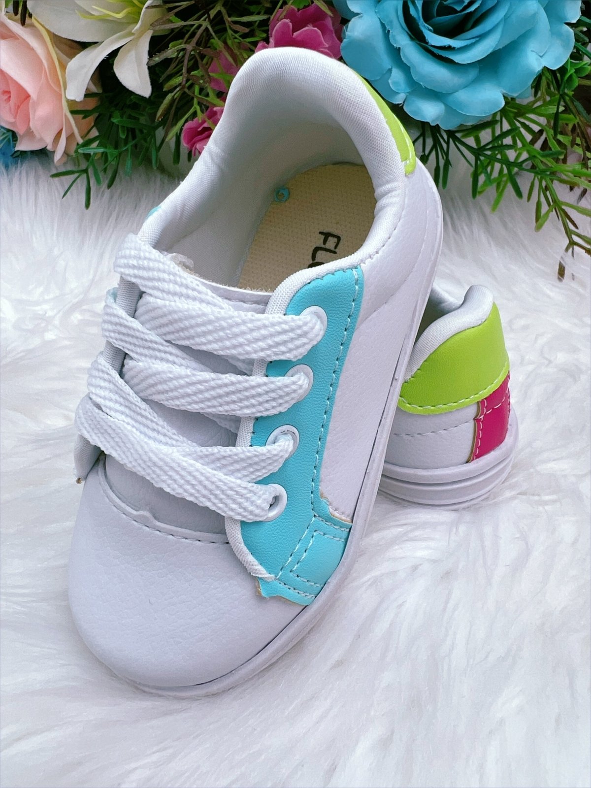 Tênis Infantil Branco e Azul C/ Cadarço Meninas - Imagem 3