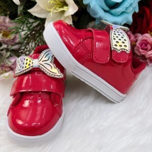 Tênis Vermelho Verniz e Rosa Aplique Sereia Velcro Meninas