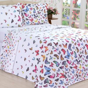 KIT COBRELEITO BORBOLETAS DUPLA FACE QUEEN SIZE 03 PÇS