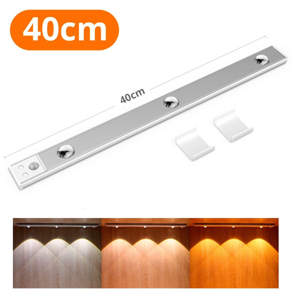 Luminária portátil recarregável para armário guarda-roupa usb com 3 tons de luz e controle de potência 40 centímetros