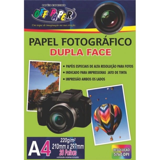 Papel Fotográfico Dupla Face - A4 - 220g/m² - C/ 20 Fls - Off Paper.