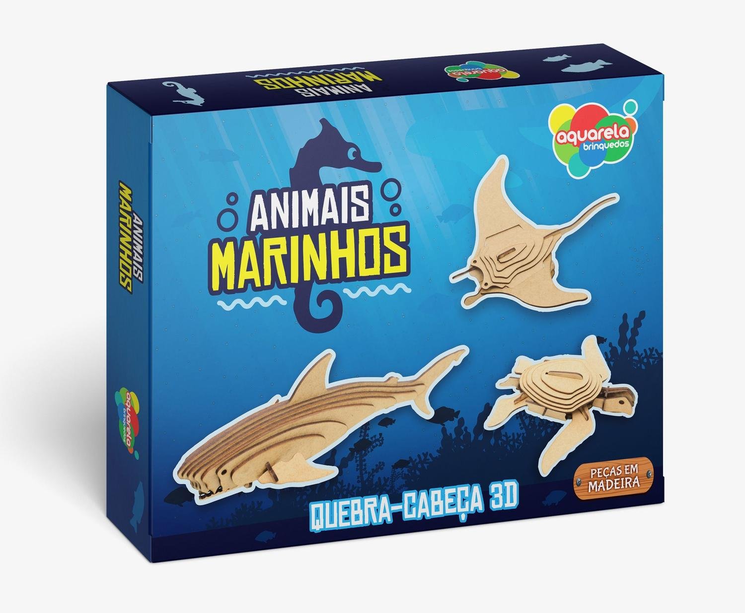 Quebra Cabeça - Animais Marinhos 3D MDF - Aquarela