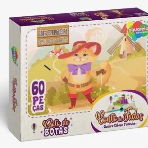 Quebra-Cabeça - Conto de Fadas - Gato de Botas - Madeira - 72 Peças - Aquarela