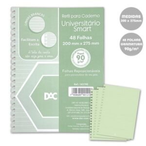 Refil de Folhas - Pautado Linhas Brancas - Universitário - P/ Caderno Smart - C/ 48 Fls - Dac
