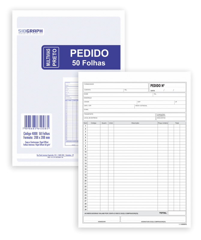 Talão de Pedido - Grande - C/ 50 Fls - Sidgraph