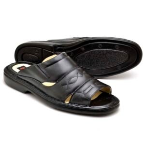 Chinelo Masculino Conforto Couro Preto