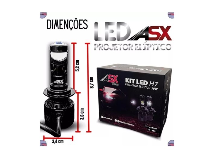 LED H7 ASX PROJETOR ELIPTICO - 50W 12 80V - Imagem 4