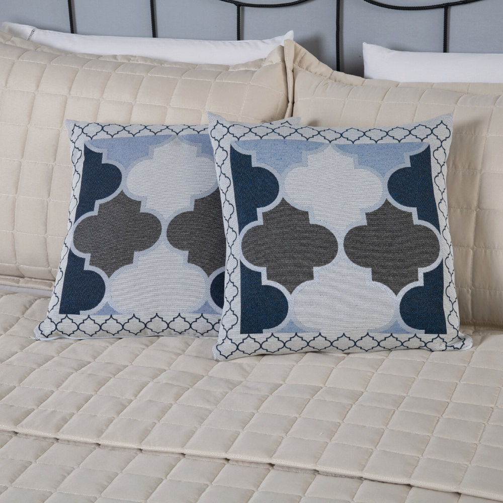 Kit Peseira de Cama Grécia 5 Peças Queen 60% Algodão / 40% Poliéster Jacquard com Franja Acompanha Almofadas Cheias - Imagem 3