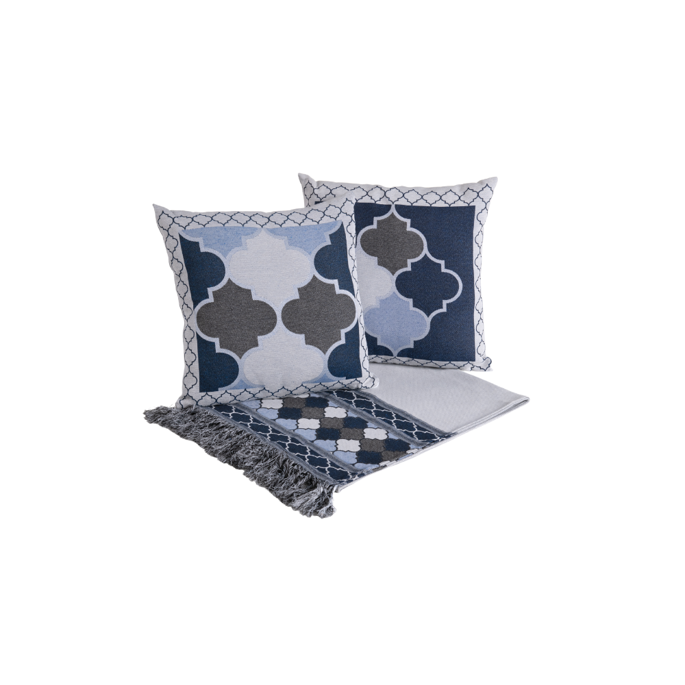 Kit Peseira de Cama Grécia 5 Peças Queen 60% Algodão / 40% Poliéster Jacquard com Franja Acompanha Almofadas Cheias - Imagem 5