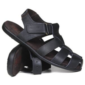 Sandália Papete Masculina de Couro Preto