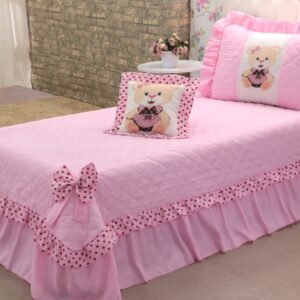KIT COBRE LEITO URSINHA SOLTEIRO 3 PEÇAS ROSA