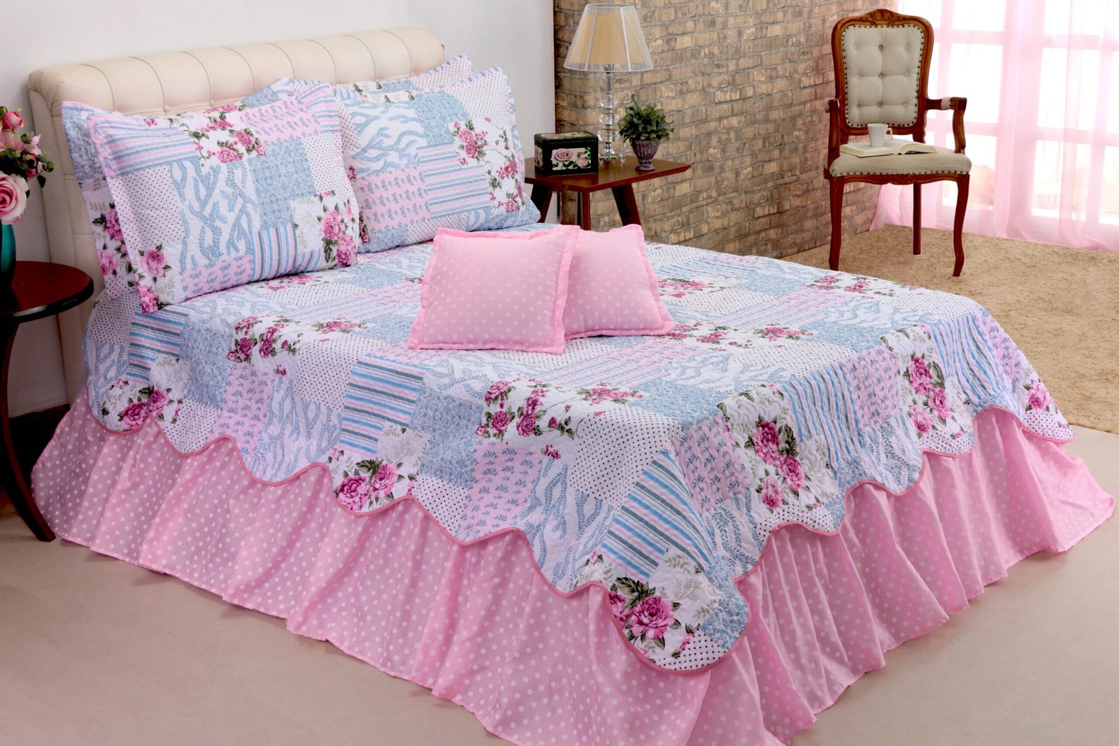 Kit Colcha Cobre leito Belize casal king size 05 pçs rosa