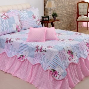 Kit Colcha Cobre leito Belize casal queen 05 pçs rosa