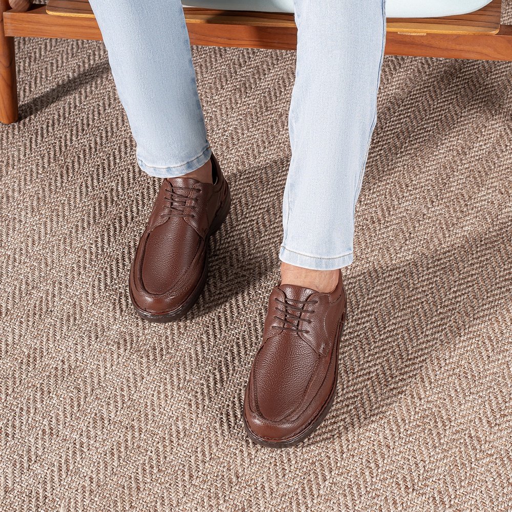 Sapato Casual Conforto Couro Marrom - Imagem 2