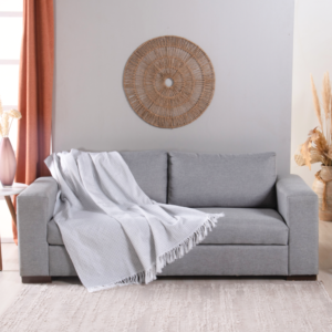 Manta para Sofá Grid 1 Peça 2,10m x 1,35m 60% Algodão / 40% Poliéster Jacquard com Franja