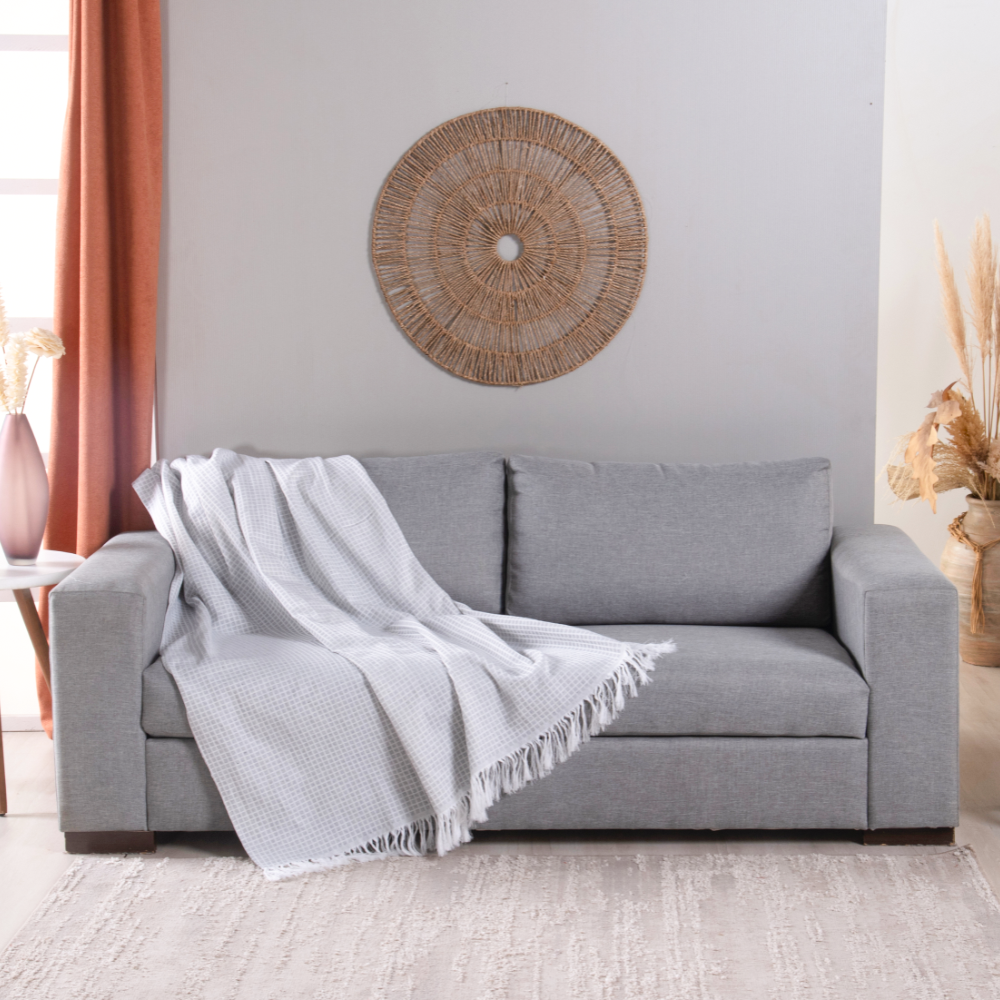 Manta para Sofá Grid 1 Peça 2,10m x 1,35m 60% Algodão / 40% Poliéster Jacquard com Franja