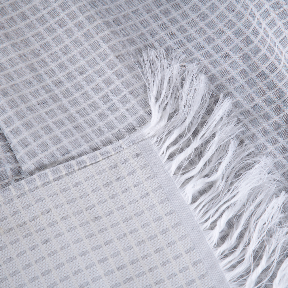 Manta para Sofá Grid 1 Peça 2,10m x 1,35m 60% Algodão / 40% Poliéster Jacquard com Franja - Imagem 3