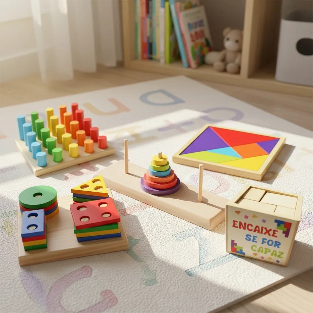 Kit 5 Brinquedos Educativo Infantil em Madeira e EVA Pedagógico Lúdico