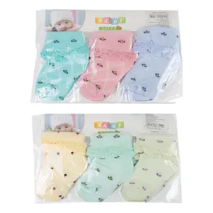 Meias Estampadas p/ Bebê 0-6 meses 3 Pares Cores Sortidas