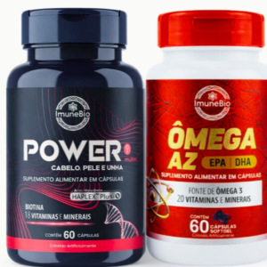 KIT Power Mulher - Cabelo Pele Unha Premium - 18 Vitaminas e Minerais + 1 Ômega 3 A-Z - 20 Vitaminas e Minerais