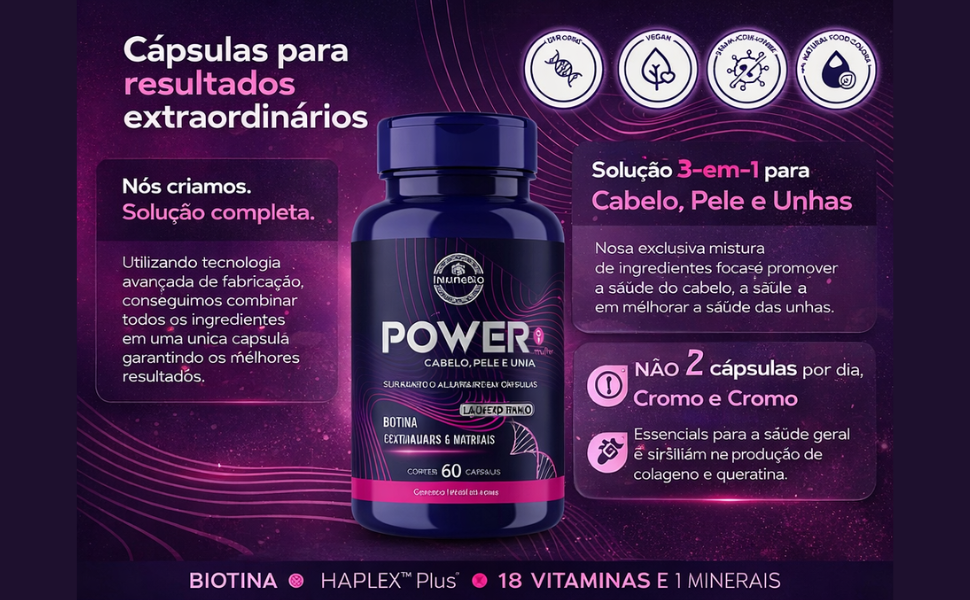 KIT Power Mulher - Cabelo Pele Unha Premium - 18 Vitaminas e Minerais + 1 Ômega 3 A-Z - 20 Vitaminas e Minerais - Imagem 6