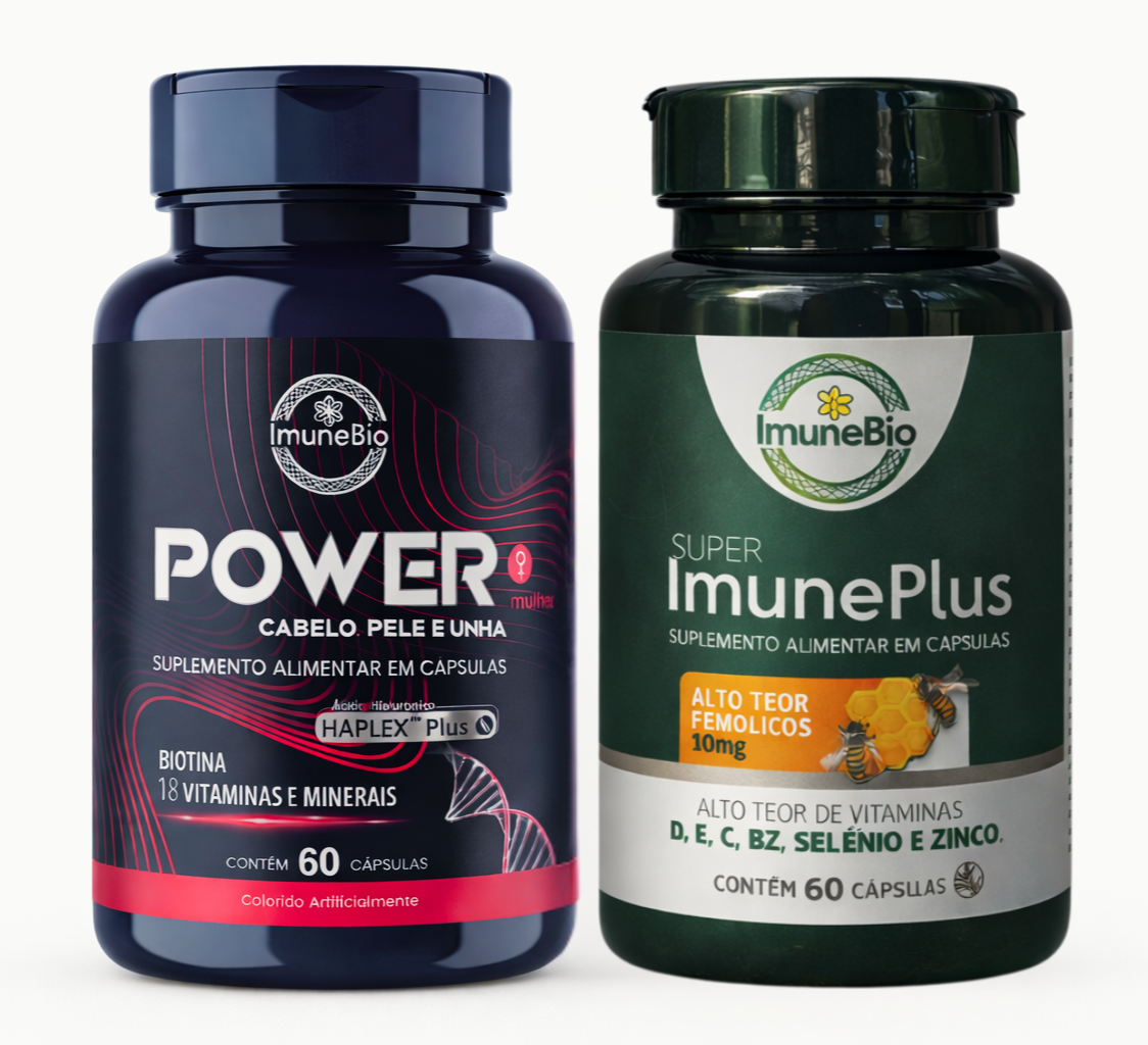 KIT 1 Power Mulher - Cabelo Pele Unha Premium - 18 Vitaminas e Minerais + 1 Super Imune Plus 490 mg - 10 mg Própolis + V