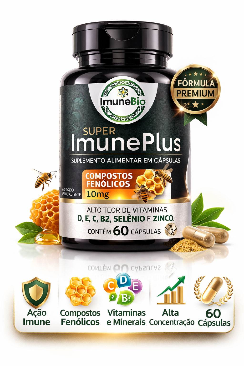 KIT 1 Power Mulher - Cabelo Pele Unha Premium - 18 Vitaminas e Minerais + 1 Super Imune Plus 490 mg - 10 mg Própolis + V - Imagem 5
