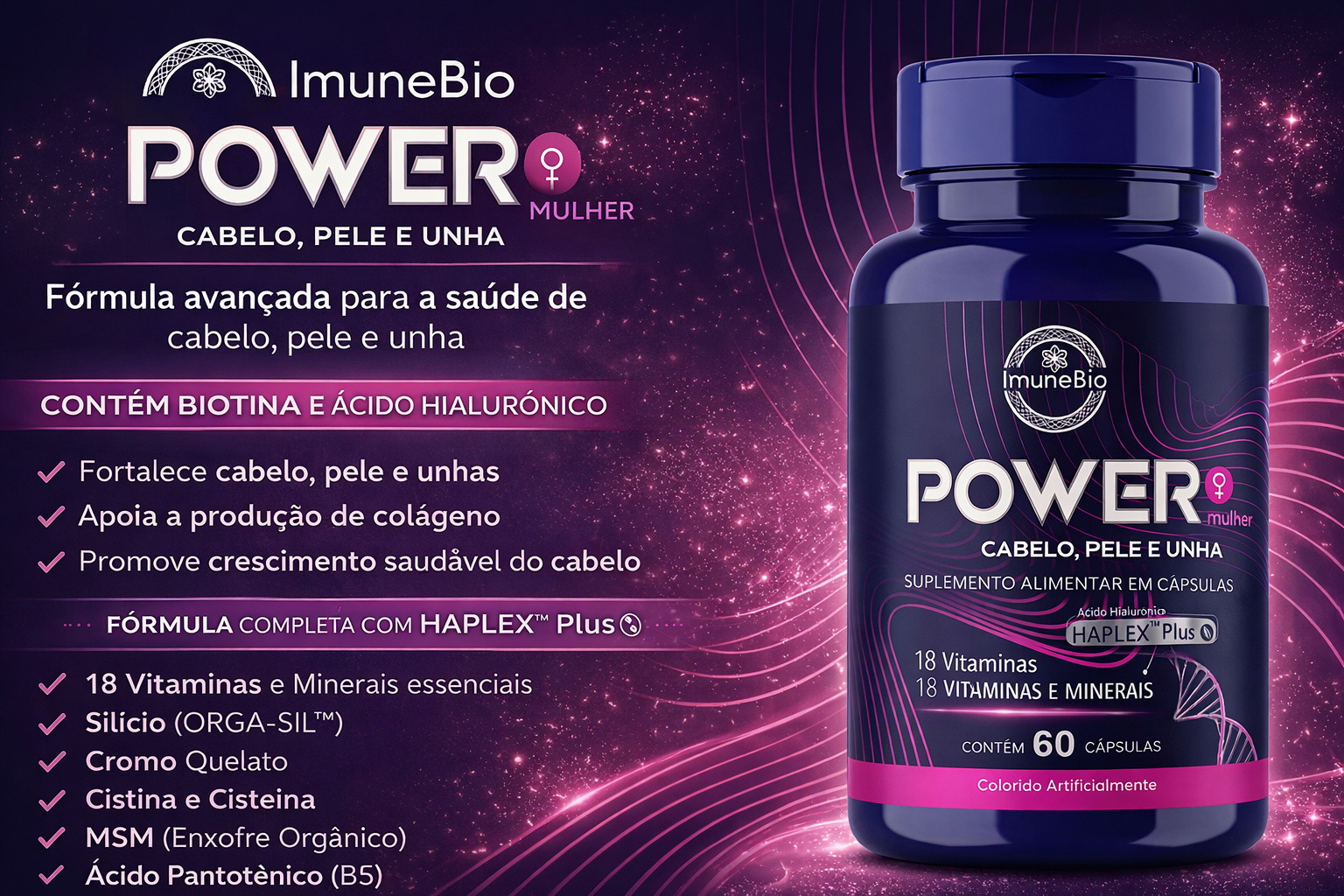 KIT 1 Power Mulher - Cabelo Pele Unha Premium - 18 Vitaminas e Minerais + 1 Super Imune Plus 490 mg - 10 mg Própolis + V - Imagem 7