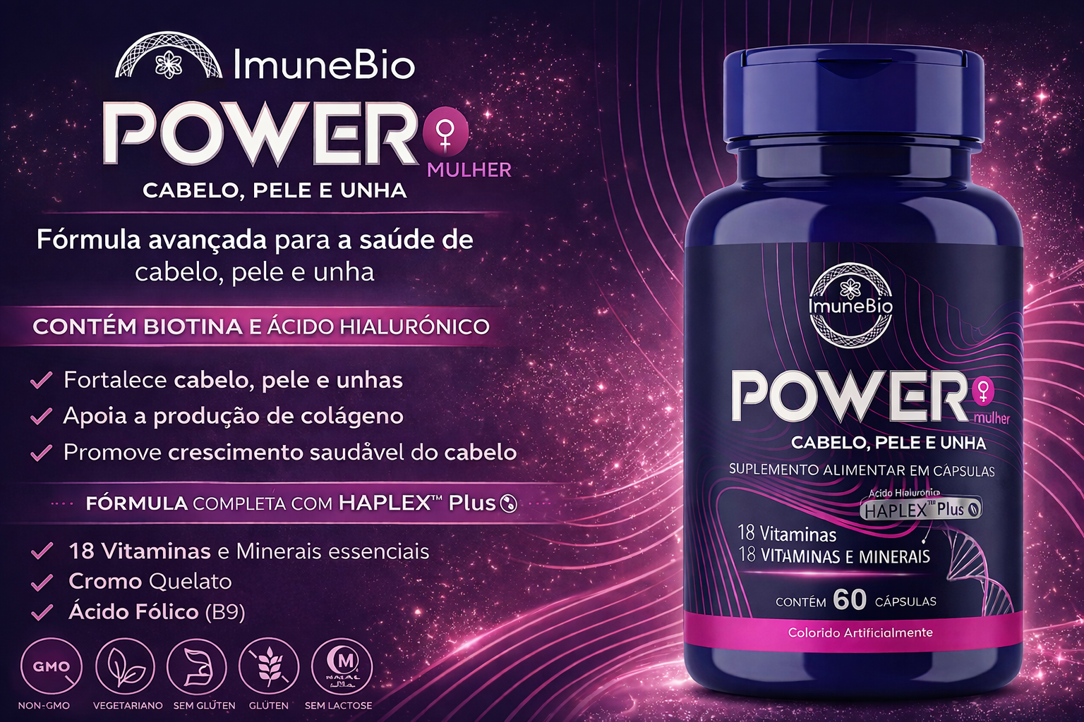 KIT 1 Power Mulher - Cabelo Pele Unha Premium - 18 Vitaminas e Minerais + 1 Super Imune Plus 490 mg - 10 mg Própolis + V - Imagem 9