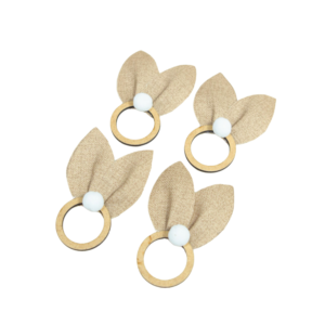 Kit 4 Anéis para Guardanapos Orelhinha Páscoa 4 Peças 10cm x 7cm Argola MDF e Tecido Acquablock 100% Poliéster