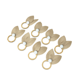 Kit 8 Anéis para Guardanapos Orelhinha Páscoa 8 Peças 10cm x 7cm Argola MDF e Tecido Acquablock 100% Poliéster