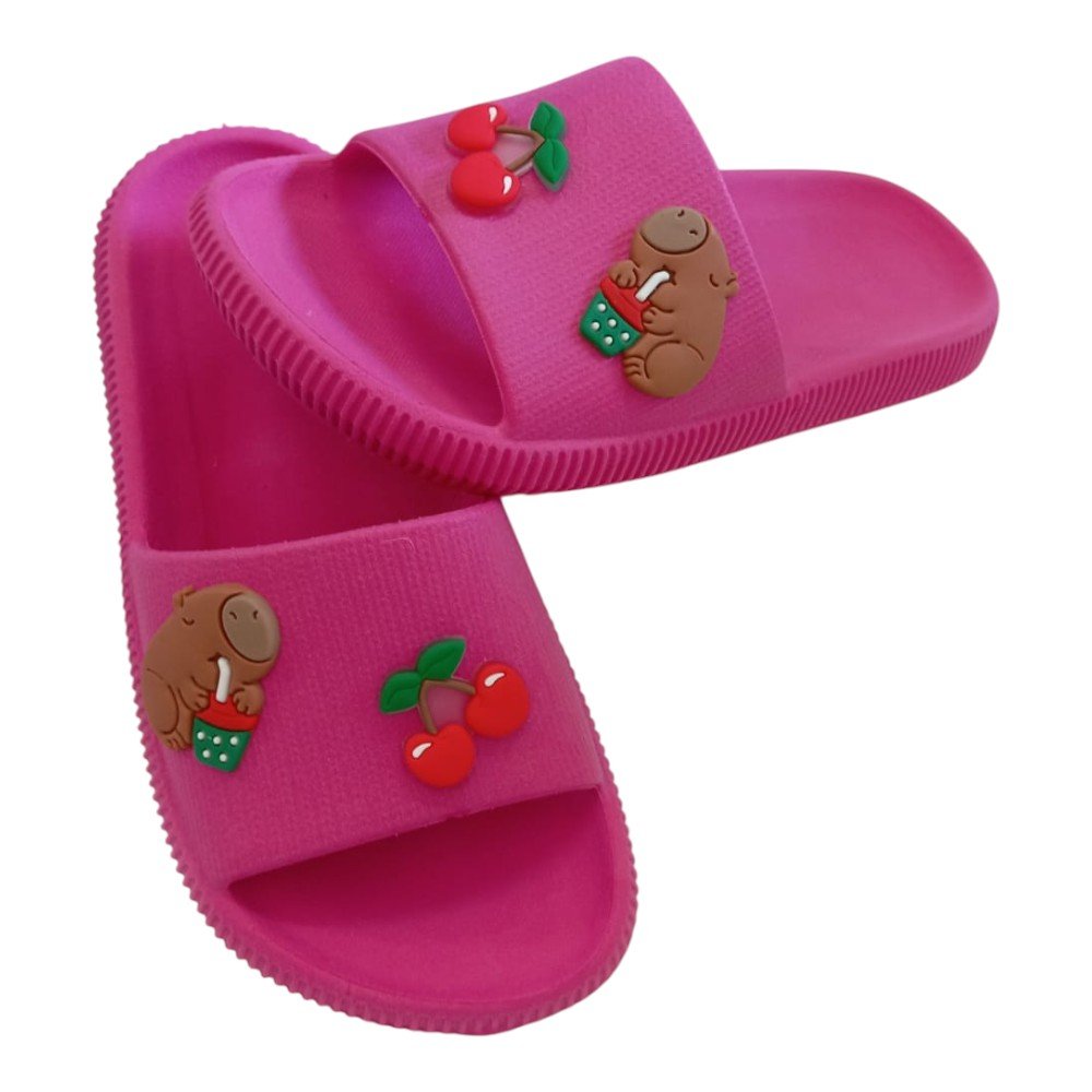 Chinelo Slide Capivara Cereja Infantil Confortável - Imagem 5