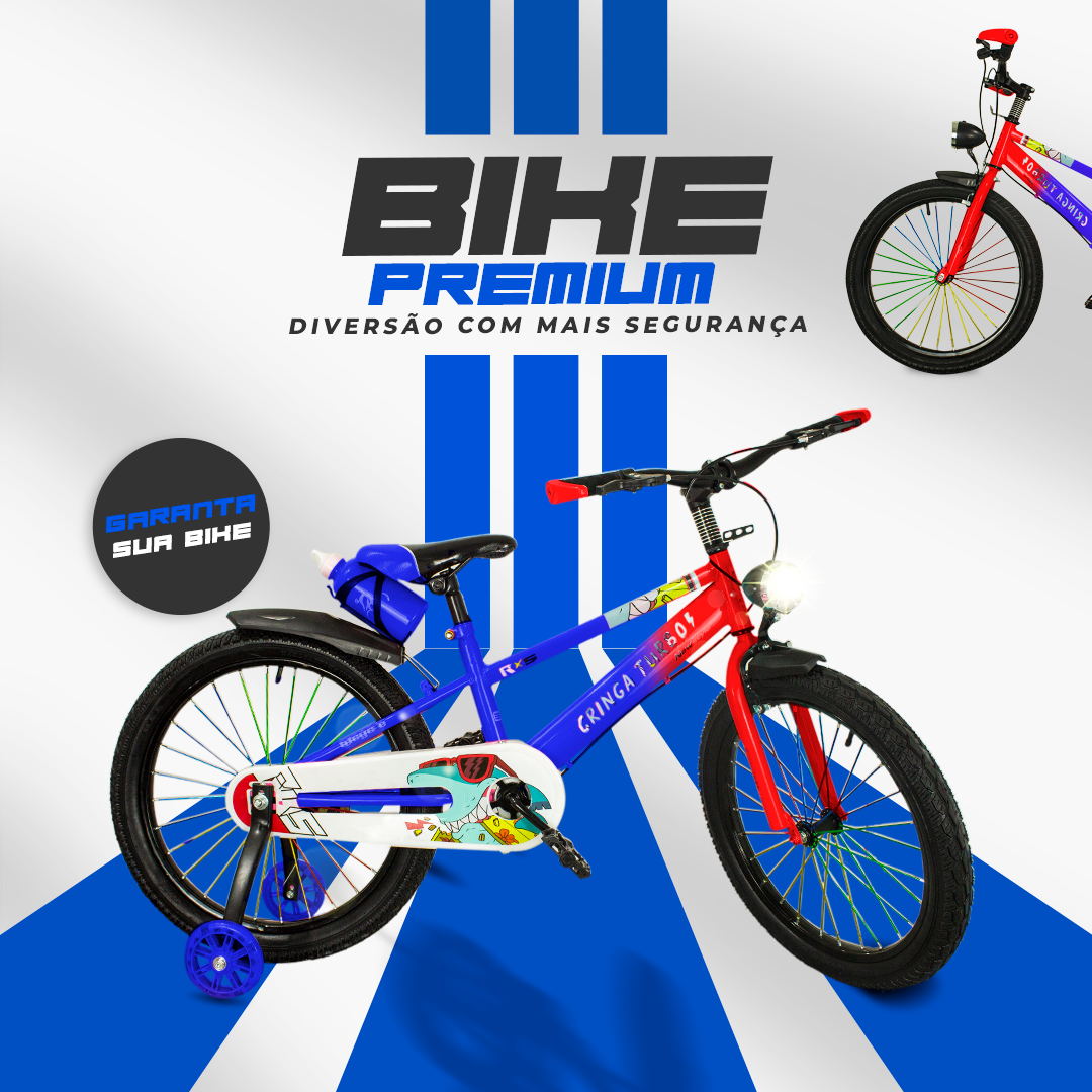 Bicicleta Infantil Aro 16 Azul 4 a 8 Anos Estilo Shark com LED + Pneu Grosso + Rodinhas + Freio V-Brake Completa - Imagem 3