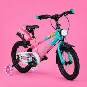 Bicicleta Infantil Aro 16 Rosa 4 a 8 Anos Estilo Shark com LED + Pneu Grosso + Rodinhas + Freio V-Brake Completa