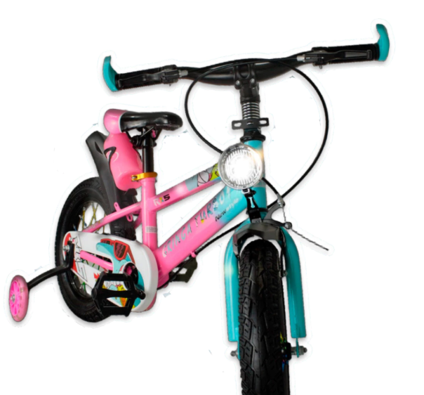 Bicicleta Infantil Aro 14 rosa 3 a 7 Anos Estilo Shark com LED + Pneu Grosso + Rodinhas + Freio V-Brake Completa - Imagem 2