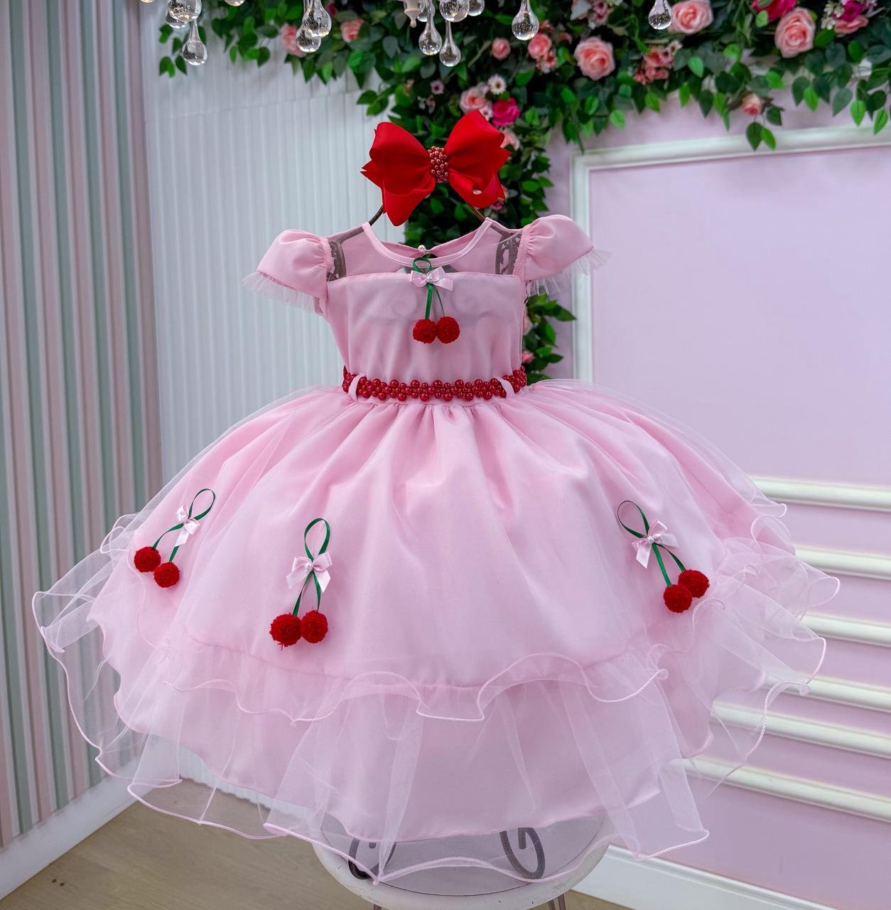 Vestido Mini Miss Cerejinha - Cereja Rosa Bebe - Imagem 4