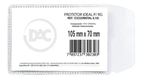 Protetor Plástico - RG 105x70mm - Com 100 Und - DAC